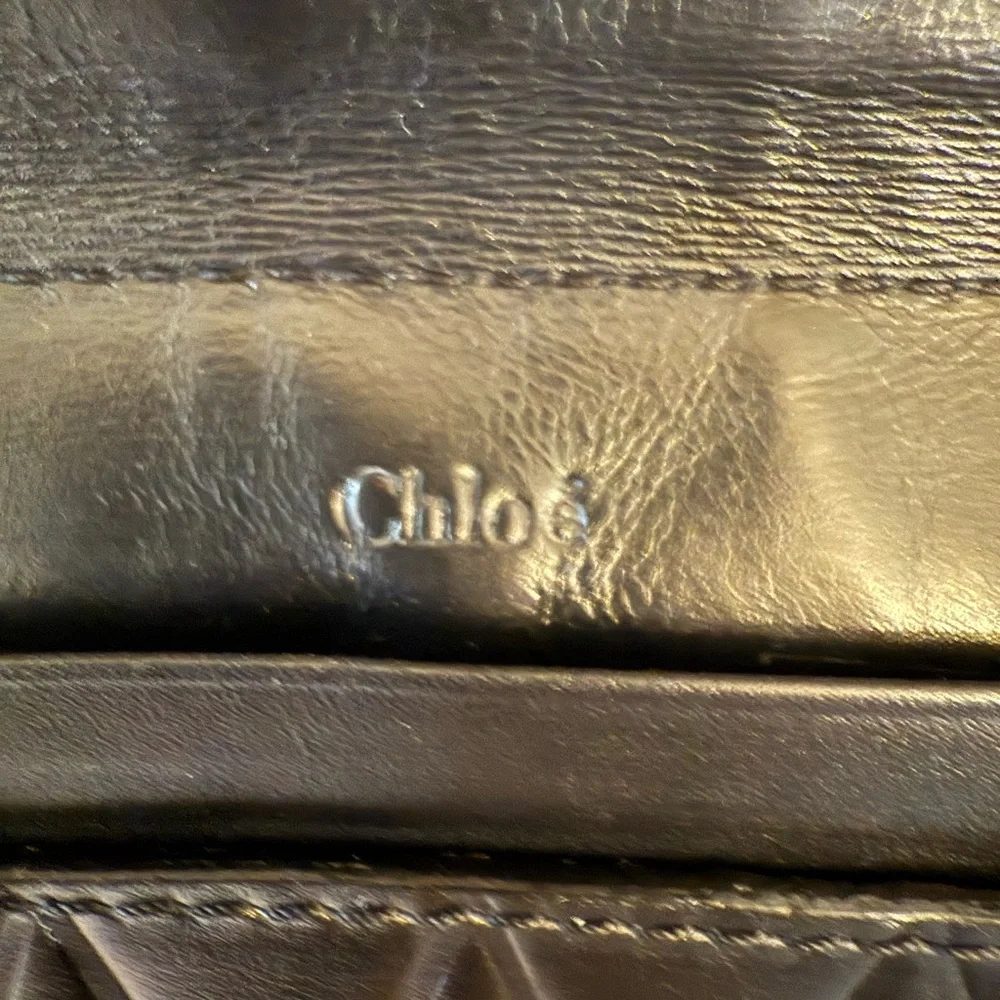 CHLOE Vintage Elise Black Leather Quilted Zip Around Wallet w Unbranded Chain - Picture 6 of 17